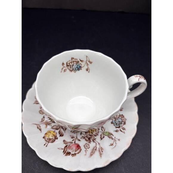 Vtg Staffordshire Bouquet Teacup, Johnson Brothers England Cup Saucer - Picture 12 of 16